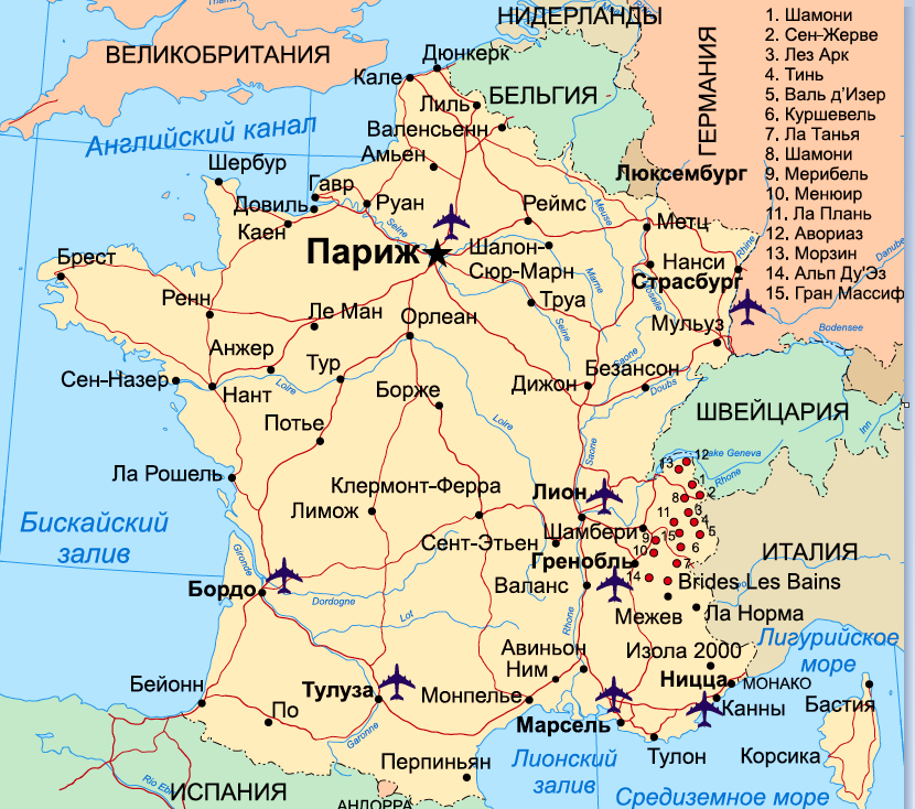 Карта Франции с городами